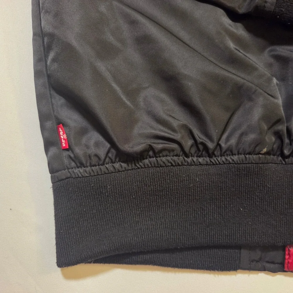 Levis Mens Black Bomber Jacket Flight MA-1 Style Red Lining Small